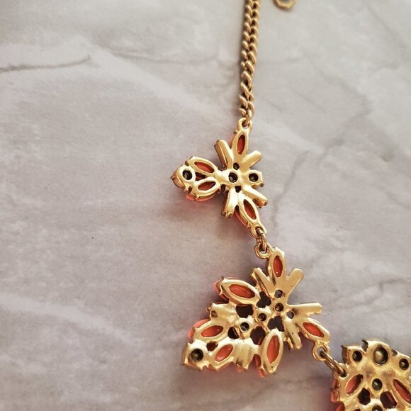 🧡 J.Crew Orange Iridescent Rhinestones Crystal Cluster Statement Necklace 🧡 - Picture 13 of 15